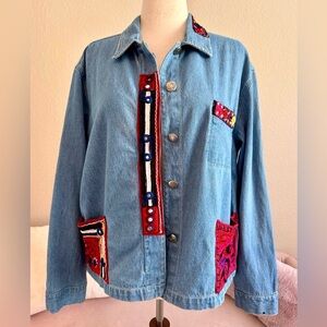 Chico’s vintage 1980’s Mexican southwestern embroidered denim jacket size XL